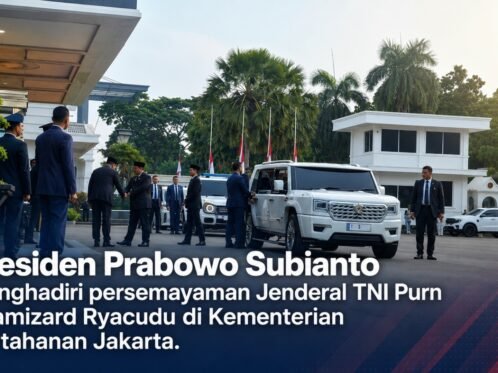 Presiden Prabowo Subianto menghadiri persemayaman Jenderal TNI Purn Ryamizard Ryacudu di Kementerian Pertahanan Jakarta.